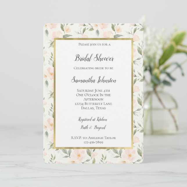 Invitación Ducha de Novia Floral Melocotón   (Anverso de pie)