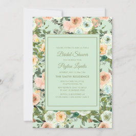 Invitación Ducha de novia floral melocotón neo menta azul pol