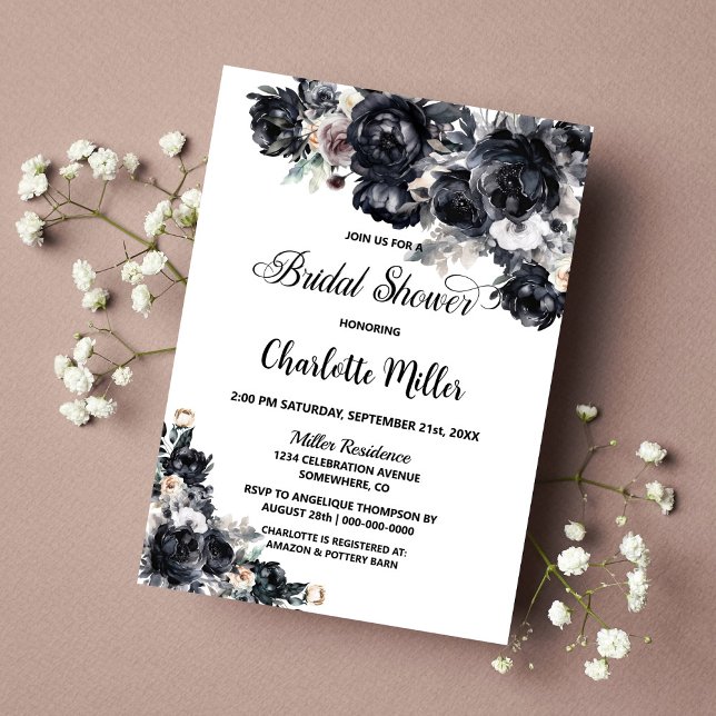 Invitación Ducha de novia floral negra (Subido por el creador)