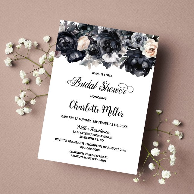 Invitación Ducha de novia floral negra (Subido por el creador)