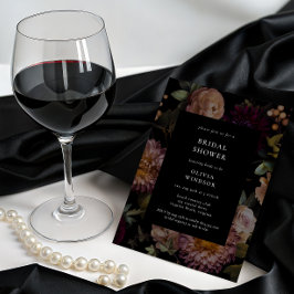 Invitación Ducha de novia floral negra oscura y morbosa gótic