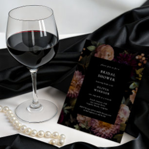 Invitación Ducha de novia floral negra oscura y morbosa gótic
