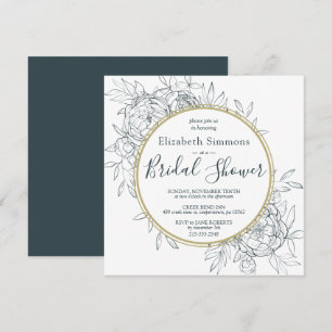 Invitación Ducha de Novia Floral Peonía Verde Teal Moderno To