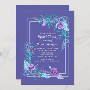 Invitación Ducha de novia floral púrpura ultravioleta y Aqua