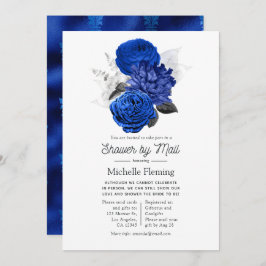 Invitación Ducha de novia floral real azul y plateado por cor