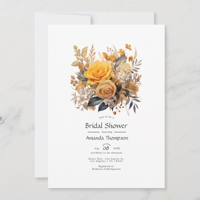 Invitación Ducha de Novia Floral Reloj de Sol (Anverso)