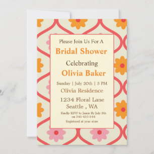 Invitación Ducha de Novia Floral Retro Ogee Moderno de Median