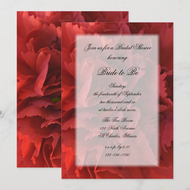 Invitación Ducha de novia floral roja (Anverso / Reverso)