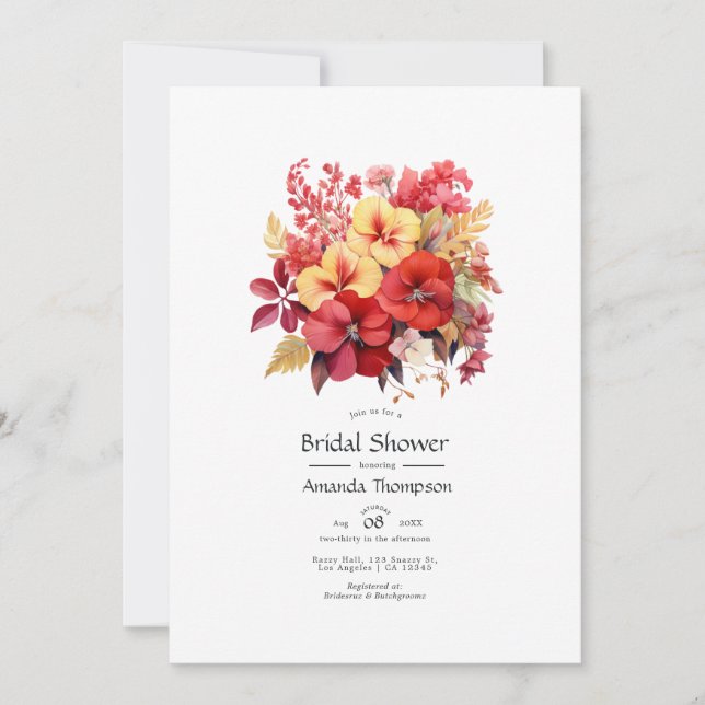 Invitación Ducha de novia floral roja (Anverso)