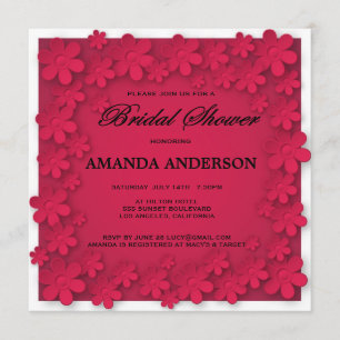 Invitación Ducha de novia floral roja rosa caliente única