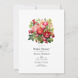 Invitación Ducha de novia floral roja, rosa y verde