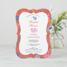 Invitación Ducha de Novia Floral Rojo Boho Moderno Flores Sil