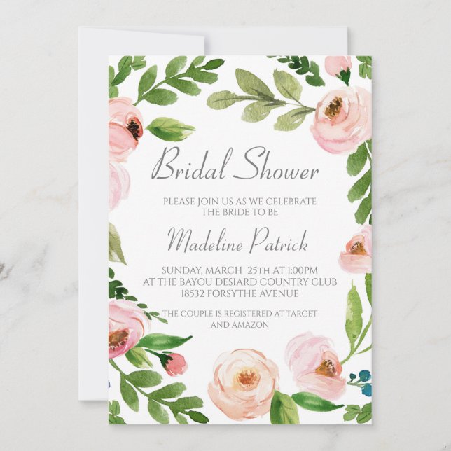 Invitación Ducha de novia floral rosa (Anverso)