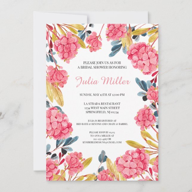 Invitación Ducha de novia floral rosa (Anverso)
