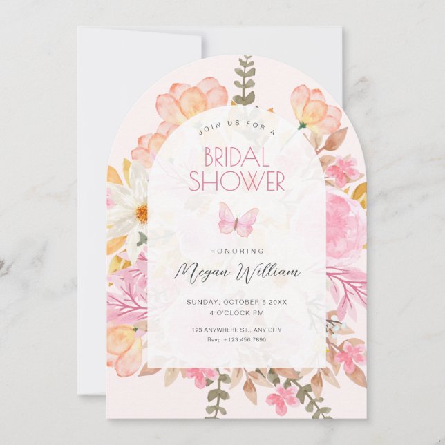 Invitación Ducha de novia floral rosa (Anverso)