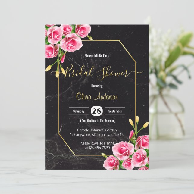Invitación Ducha de novia floral rosa (Anverso de pie)
