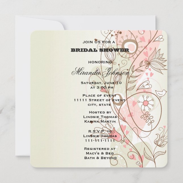 Invitación Ducha de novia floral rosa (Anverso)