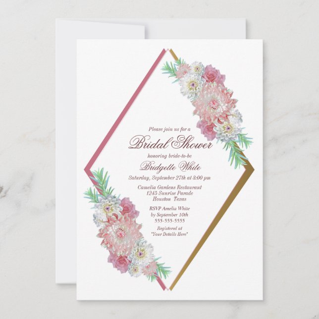 Invitación Ducha de novia floral rosa (Anverso)