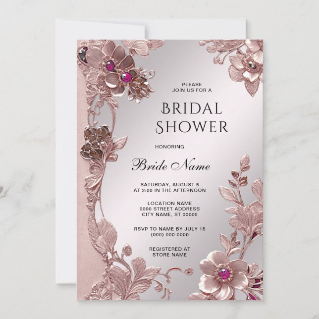 Invitación Ducha de novia floral rosa (Anverso)