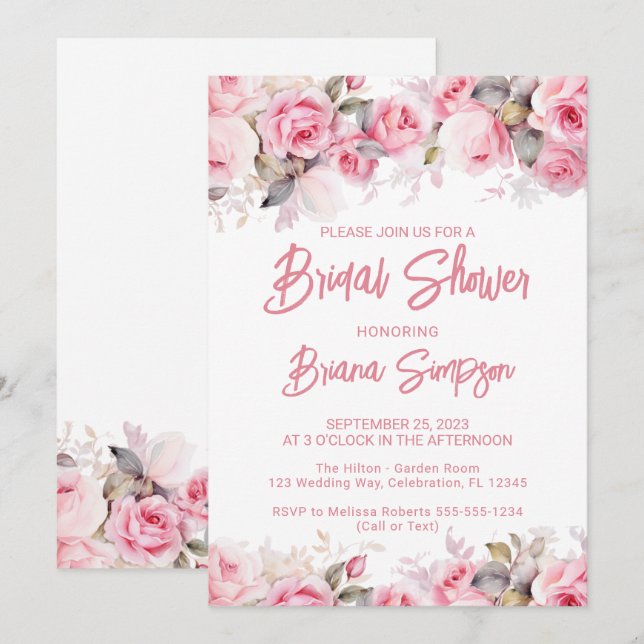 Invitación Ducha de Novia Floral Rosa  (Anverso / Reverso)