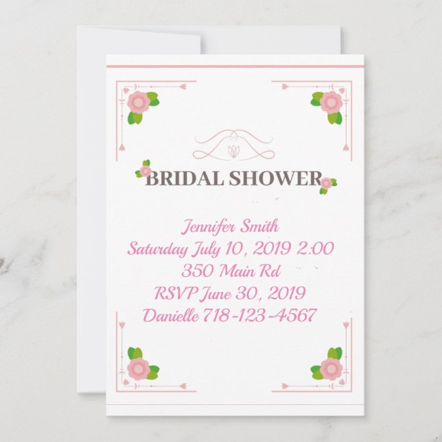 Invitación Ducha de novia floral rosa bonito (Anverso)