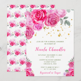 Invitación Ducha de novia floral rosa caliente