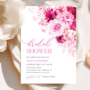 Invitación Ducha de Novia Floral Rosa Caliente