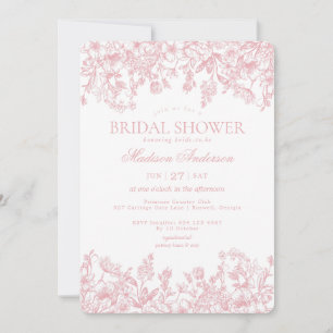 Invitación Ducha de novia floral rosa Chinoiserie vintage