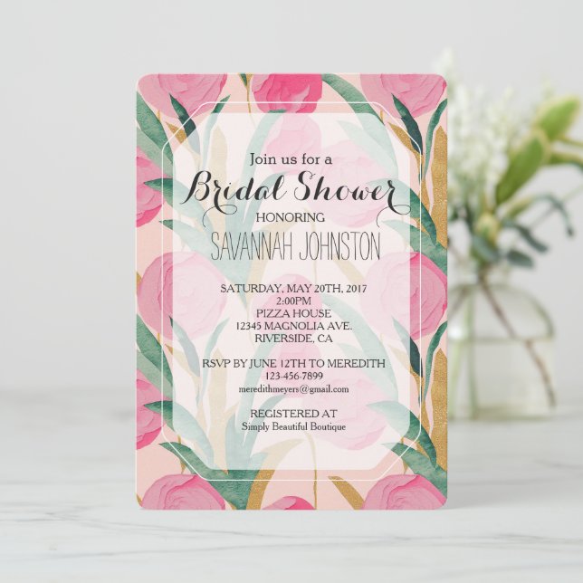 Invitación Ducha de novia floral rosa crema (Anverso de pie)