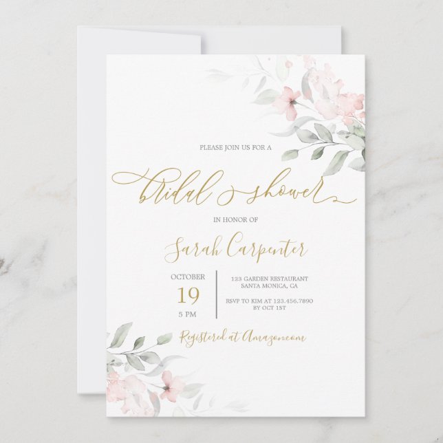Invitación Ducha de novia floral rosa de Rubor (Anverso)