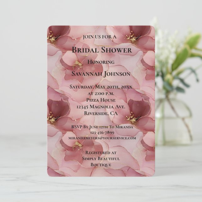 Invitación Ducha de novia floral rosa de Rubor (Anverso de pie)