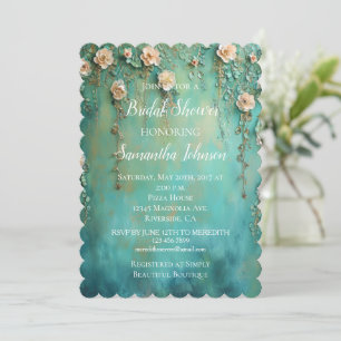 Invitación Ducha de novia floral rosa de Rubor Verde azulada