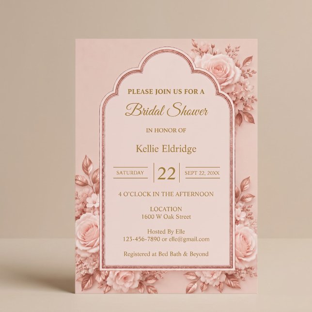 Invitación Ducha de Novia Floral Rosa Dorado (Subido por el creador)