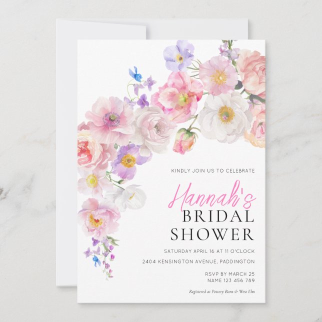 Invitación Ducha de novia floral rosa Eloise (Anverso)