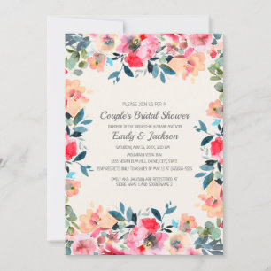 Invitación Ducha de Novia Floral Rosa Marfil Primavera Pareja