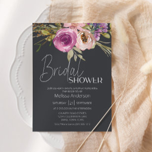 Invitación Ducha de Novia Floral Rosa Polvoriento Púrpura Car