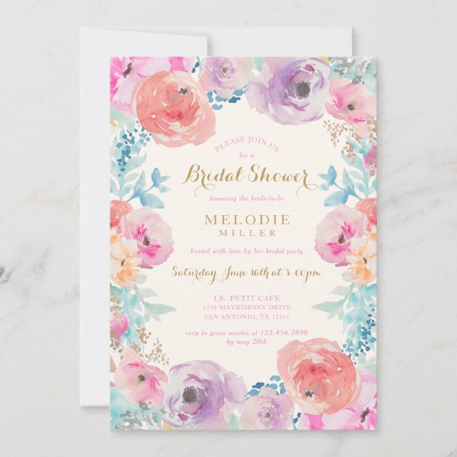 Invitación Ducha de novia floral rosa púrpura (Anverso)