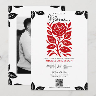 Invitación Ducha de Novia Floral Rosa Roja y Negra