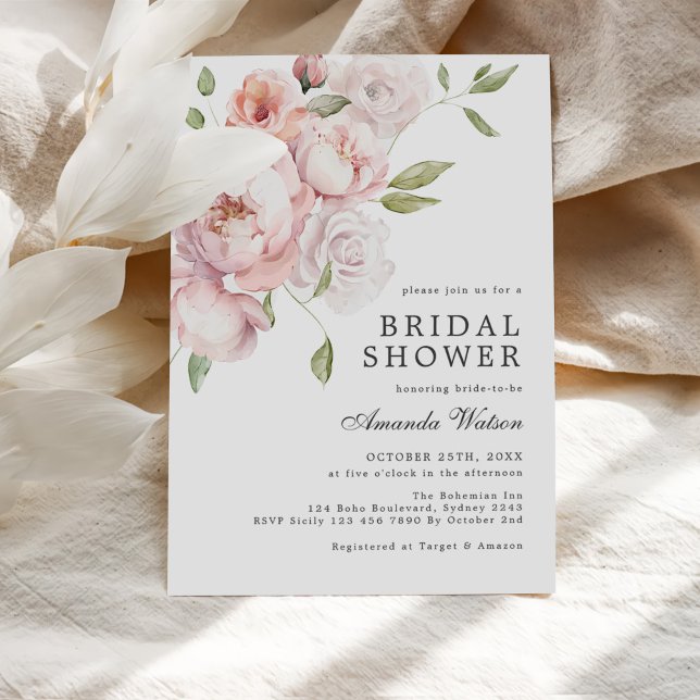 Invitación Ducha de novia floral rosa rosa Rubor (Subido por el creador)