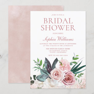 Invitación Ducha de novia floral Rosa rosa y turbia de Rubor