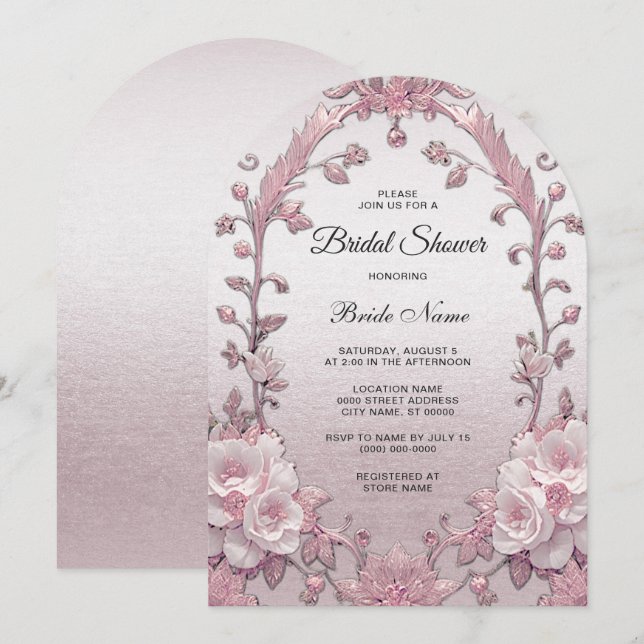Invitación Ducha de novia floral rosa única (Anverso / Reverso)