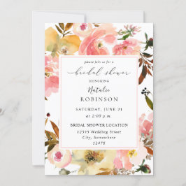Invitación Ducha de novia floral rosa y amarilla