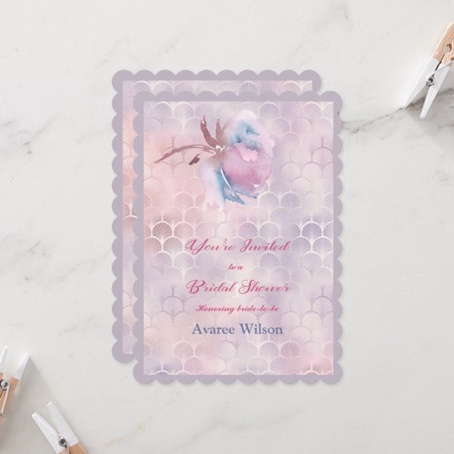 Invitación Ducha de novia floral rosa y azul (Anverso/Reverso In Situ)