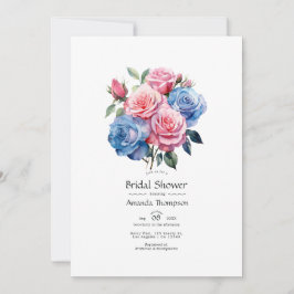 Invitación Ducha de novia floral rosa y azul