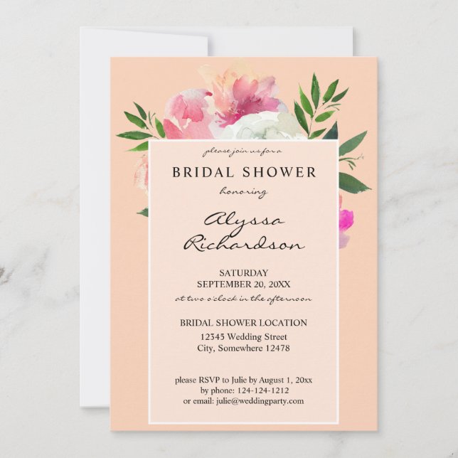 Invitación Ducha de novia floral rosa y blanca - 2C rosa (Anverso)