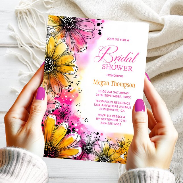 Invitación Ducha de novia floral rosa y Naranja (Subido por el creador)