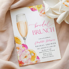 Invitación Ducha de novia floral rosa y Naranja