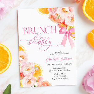Invitación Ducha de novia floral rosa y Naranja