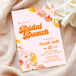 Invitación Ducha de novia floral rosa y Naranja