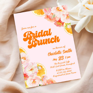 Invitación Ducha de novia floral rosa y Naranja